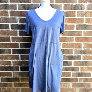 Blue V-Neck Short Sleeve Dress Faux Suede S